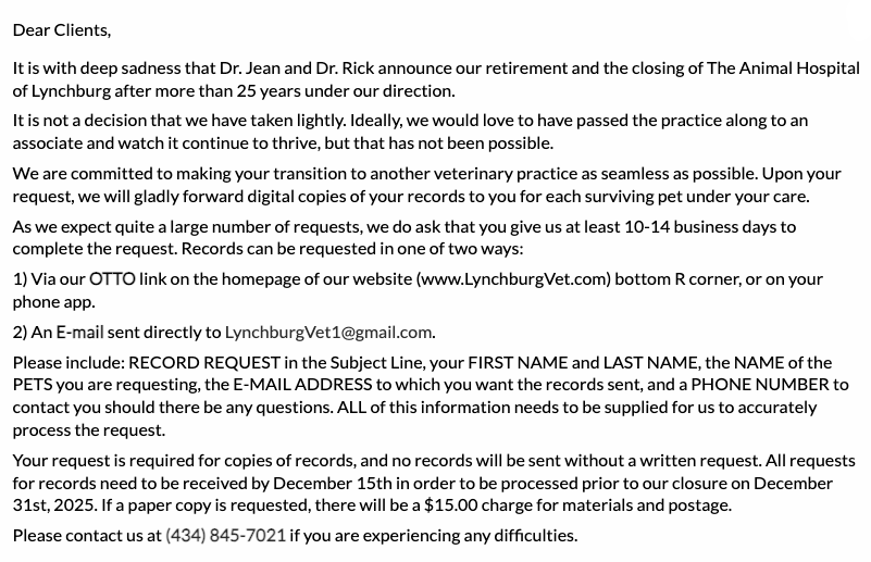 Lynchburg Website Pop-up - Closure Notice